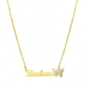 DY Personalizzato Donna in Acciaio Inox 18K Placcato in Oro <span class=keywords><strong>Nome</strong></span> Personalizzato Pietra di Zirconia con Disegno di Farfalla Ciondolo Collana - Product Image 1