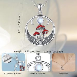 Collar Changda Vintage <span class=keywords><strong>de</strong></span> Plata <span class=keywords><strong>de</strong></span> Ley 925 con Cadena <span class=keywords><strong>de</strong></span> Eslabones y Colgante <span class=keywords><strong>de</strong></span> Hongo Mágico con Fases Lunares, Ideal para Compromiso, Boda o Fiesta - Product Image 2