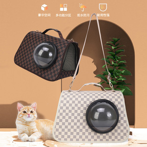 Portable <b>cat</b> bag for winter outings, space capsule style, shoulder bag, checkered pattern pet <b>backpack</b>, hand-held. - Product Image 4