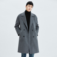 Manteau long en laine double face pour homme, col en V, motif uni, 100 % laine, polyvalent et tendance, qualité OEM ODM