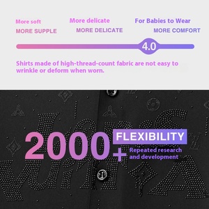 Camicia da Uomo Primaverile Casual a Maniche Lunghe, Antipiega, Senza Stiratura, con Motivo Geometrico, in Tessuto Twill Senza Cuciture 100% Cotone - Product Image 3