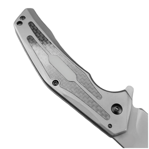 Couteau de poche pliant en acier 8Cr13MoV, lame à pointe tombante, manche en acier inoxydable, incrustation en fibre de carbone, ouverture par flipper, EDC, camping, OEM - Product Image 3