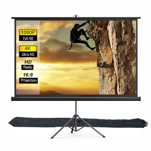 100 Inch 16:9 Portable Tripod Projector Screen with Stand Foldable 4K UHD Outdoor Projection Screen for Home Office Presentation