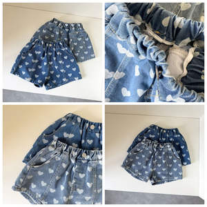 Pantalon d'été ample imprimé coeur Denim Bébé Fille Casual Versatile Skin-Friendly Girls Shorts - Product Image 2