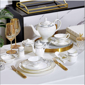 Fine Durable Lightweight Dishwasher Safe European Scenic Pattern On-glazed Round Bone China <b>Dinnerware</b> Sets Utensils Kit Hotel - Product Image 4