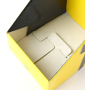 Caja de cartón de venta al por menor, expositor de papel negro y amarillo brillante