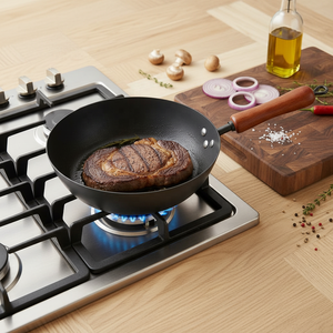Poêles à frire en acier au carbone nitrué prétraité, faciles à nettoyer, tailles 26 cm et 34 cm, plusieurs tailles disponibles pour la cuisine - Product Image 6