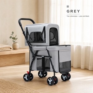 Carrito Plegable Gris para Mascotas con Cesta de Transporte y Almacenamiento, 4 Ruedas - Product Image 1