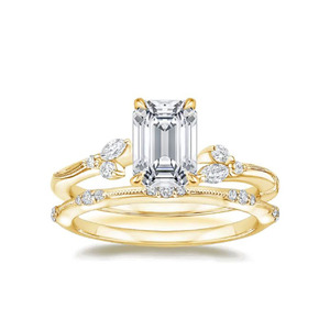 Anillo de compromiso y boda apilable de oro macizo de 10K con diseño de vid retorcida y tres piedras de moissanita para mujer - Product Image 2