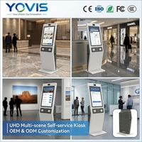 Kiosque d'inscription en libre-service incliné de 27 pouces en tôle, avec imprimante thermique, module NFC et solution de paiement en libre-service