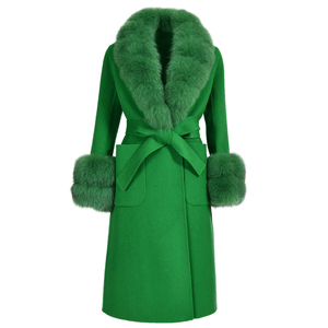 Cappotto in Lana Stile Street-Style con Rifiniture in Pelliccia, Giacca in Lana Double Face Cucita a Mano, Cappotto in Lana Navy Coreano per Signore - Product Image 1