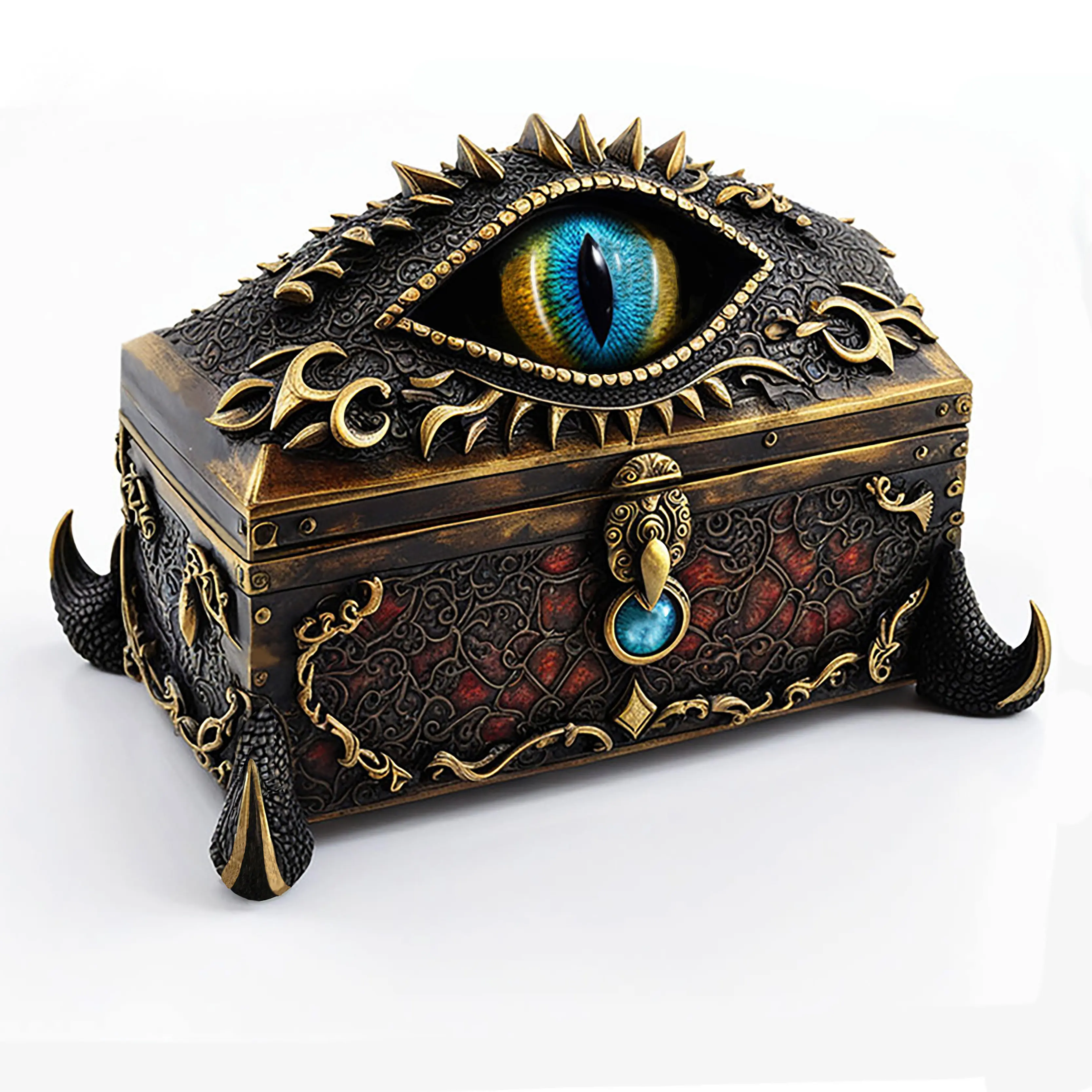 Caja de almacenamiento de joyas de dados hechos a mano personalizados, cofre de imitación de resina 3D único, baratija de ojo de dragón, mini Cofre del Tesoro