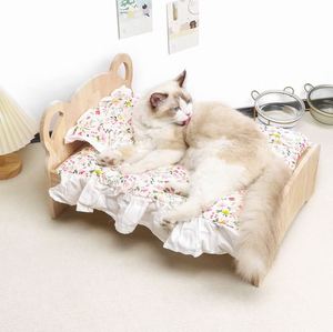 Großhandel Indoor <span class=keywords><strong>Cat</strong></span> Princess Style Bett Abnehmbare wasch bare Hängematte Massivholz Hunde bett Kleiner Hund Holz Haustier bett - Product Image 6