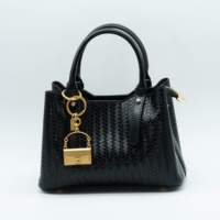 Sac à main pour femme en cuir PU noir tressé à motif tissé, sac fourre-tout à poignée supérieure