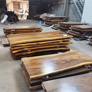 Table de salle à manger de restaurant en bois de noyer massif à bord brut, personnalisable, prix abordable, mobilier de cuisine quatre places - Product Image 1