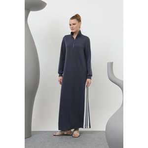 เดรสยาวคอตั้งทรงหรูหราผ่าข้างทรงหลวมผ้าทอสีดำลำลองใส่ได้ทุกวันแฟชั่นสำหรับผู้หญิง - Product Image 5