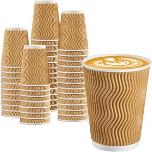 แก้วกาแฟเอสเพรสโซแบบใช้แล้วทิ้งขนาด 12 ออนซ์ ผนังสามชั้นแบบลูกฟูก แพ็ค 100 ใบ สำหรับเครื่องดื่มร้อนและเย็น - Product Image 1