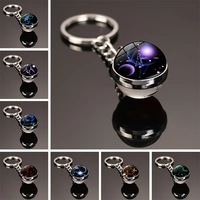 Porte-clés Pendentif en Alliage Électroplaqué avec Douze Constellations et Boule de Verre en Cristal, Cadeau de Remise de Diplôme pour Étudiants et Couples