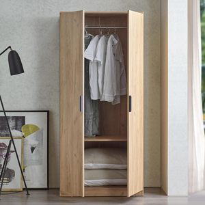 Armoire moderne en bois 2 portes 176X80X52 <span class=keywords><strong>cm</strong></span> avec 1 tringle à vêtements et 1 étagère inférieure Aspect chêne - Product Image 1