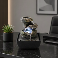 Fontaine d'eau de table en résine à 3 niveaux, cascade de roche avec lumière LED, décoration aquatique relaxante pour intérieur