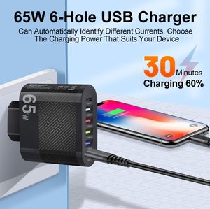 Hot Sale 65W 6 Ports 5USB+Type-c Fast Wall Charger Convenient Multi-Port Cell Phone Laptop Charger for <b>iphone</b> Samsung xiaomi - Product Image 3