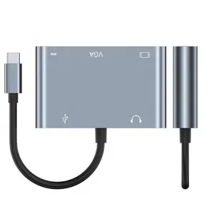 Kabel adaptor casan USB-C, HUB USB C Tipe C ke HDTV VGA USB 3.0 Audio Port PD 5 in 1