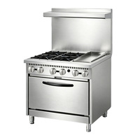 Cuisinière à gaz commerciale de style américain en acier inoxydable à 4 brûleurs avec plaque de cuisson et four