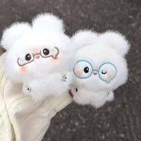 Porte-clés en peluche mignon lapin blanc avec lunettes, pendentif de sac en peluche douce, cadeau, porte-clés en peluche Kawaii