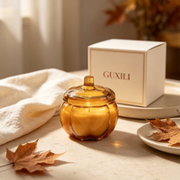 Bougie parfumée en verre en forme de citrouille avec couvercle, bougie en cire de soja pour l'automne et Halloween, décoration d'intérieur, étiquette privée personnalisée disponible
