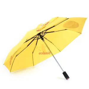 High Quality Bright Yellow Color Promotion Umbrellas Print Custom Famous Brand Ads Folding Umbrellas