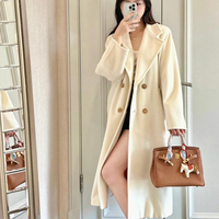 Nouveau Manteau Long Cocon Blanc Élégant Style Hepburn en Laine et Cachemire Double Boutonnage pour Femme, 10% Cachemire, Collection Automne Hiver 2026