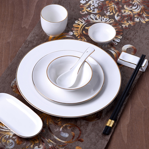 Juego de mesa de cerámica de calidad superior para hotel, juego de cuatro piezas, vajilla para Club, plato de alambre dorado, platos, taza de té - Product Image 4