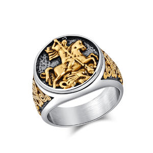 Templar Knight Titanium Steel <b>Ring</b> Steel And Gold Men's Fashion Jewelry Gift - Product Image 5