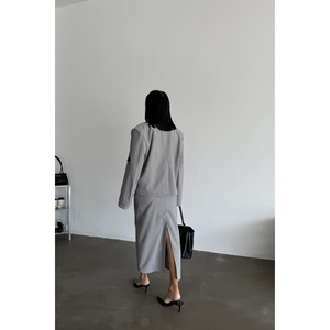 Ensemble veste courte et jupe gris pour femme - Product Image 2