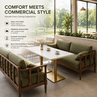 Groothandel restaurantstoelen en -tafels, restaurant eethoek, gestoffeerde bank, witte tafelblad, houten onderstel, bulk levering, commercieel