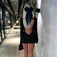 Nouvelles femmes à manches longues dos nu robe à paillettes mode Sexy fête robe de hanche