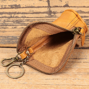 Pochette à clés rétro artisanale en cuir de vachette, format mini, avec protection RFID, fermeture éclair, pochette à monnaie grande capacité, pendentif de ceinture en toile - Product Image 4