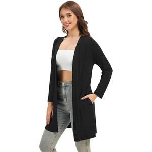 Cardigan personnalisé pour femme en viscose de bambou, manteau long ouvert sur le devant avec poches, tailles S à XXL - Product Image 1