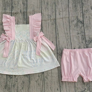 GSSO3109 Ensemble de vêtements pour filles actives, fleurs roses, manches courtes, vente en gros, ensemble pour enfants, fille - Product Image 1
