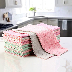 Coral Fleece Dishcloths 25x25 Cm Bamboo Charcoal Edging Absorbent Kitchen Cleaning Cloths For Pots And Pans - Product Image 1