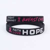Usine en gros nouveau soin pour les femmes sensibilisation au cancer du sein sensibilisation au sein sain ruban rose Bracelet en Silicone personnalisé