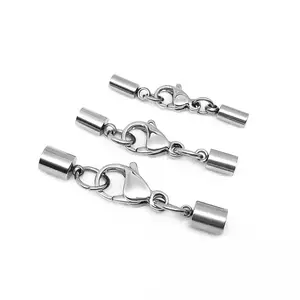 Broche de pinza de langosta de acero inoxidable de diferentes tamaños para elegir con tapa de extremo conectores de punta de extremo para hallazgos de fabricación de joyas