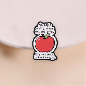 An Apple A <strong>Day</strong> Keeps Anyone Away If You Throw It Hard Enough Enamel Pin Humor Sarcastic Twist <strong>Proverb</strong> &amp; Red Apple Brooch Badges - Product Image 2