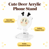 Support de téléphone réglable, design mignon de cerf de dessin animé, matériau acrylique hautement transparent, support de tablette personnalisé avec logo pour utilisation sur bureau
