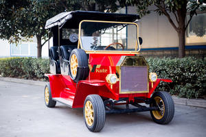 Voiture électrique classique vintage à toit ouvert, véhicule de tourisme robuste avec auvent de pluie pour attraction touristique - Product Image 4