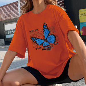 เสื้อยืดผู้หญิงพิมพ์ลายผีเสื้อสีน้ำเงินแขนสั้นผ้าฝ้ายลำลองระบายอากาศฤดูร้อน - Product Image 2