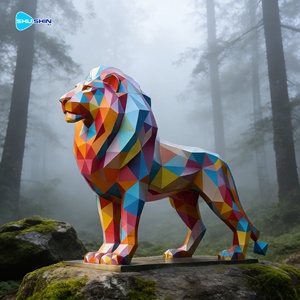 Escultura de <span class=keywords><strong>León</strong></span> Geométrica Grande de Acero Inoxidable Pulido en Color Personalizado con Tema de Cruz para Área de Recepción de Exteriores - Product Image 3