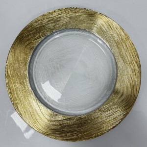 Assiettes de présentation en verre argenté brossé à bord large, texture gaufrée, assiettes décoratives en verre transparent pour table de mariage, vente en gros - Product Image 2