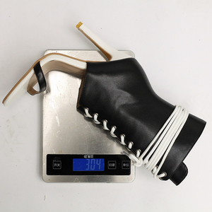 Bottines d'été à lacets pour femmes, avec bande en PVC, fermeture éclair latérale, talons hauts fins, sandales, grande taille 48, chaussures en jean - Product Image 5