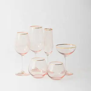 China Factory Gold Rim Pink Red/White Decorative Unique Fancy Wine Glass